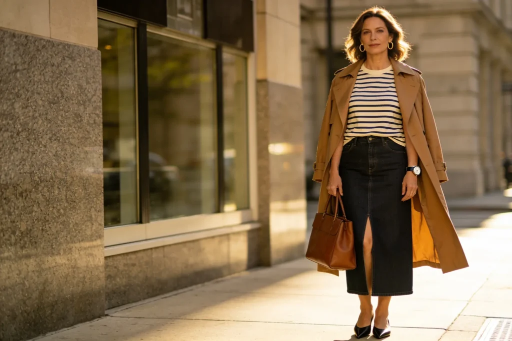 12 Long Jean Skirt Outfits For Women Over 40