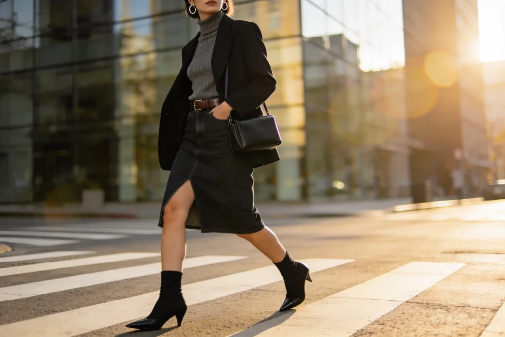12 Jean Skirt And Boots Outfits For A Stylish Contrast