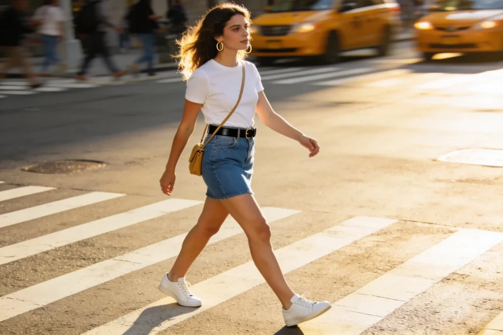 10 Cute Jean Skirt Outfits With Sneakers