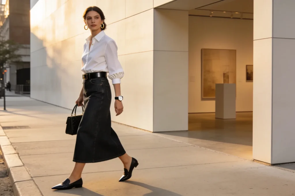 12 Denim Maxi Skirt Outfits That Look Expensive