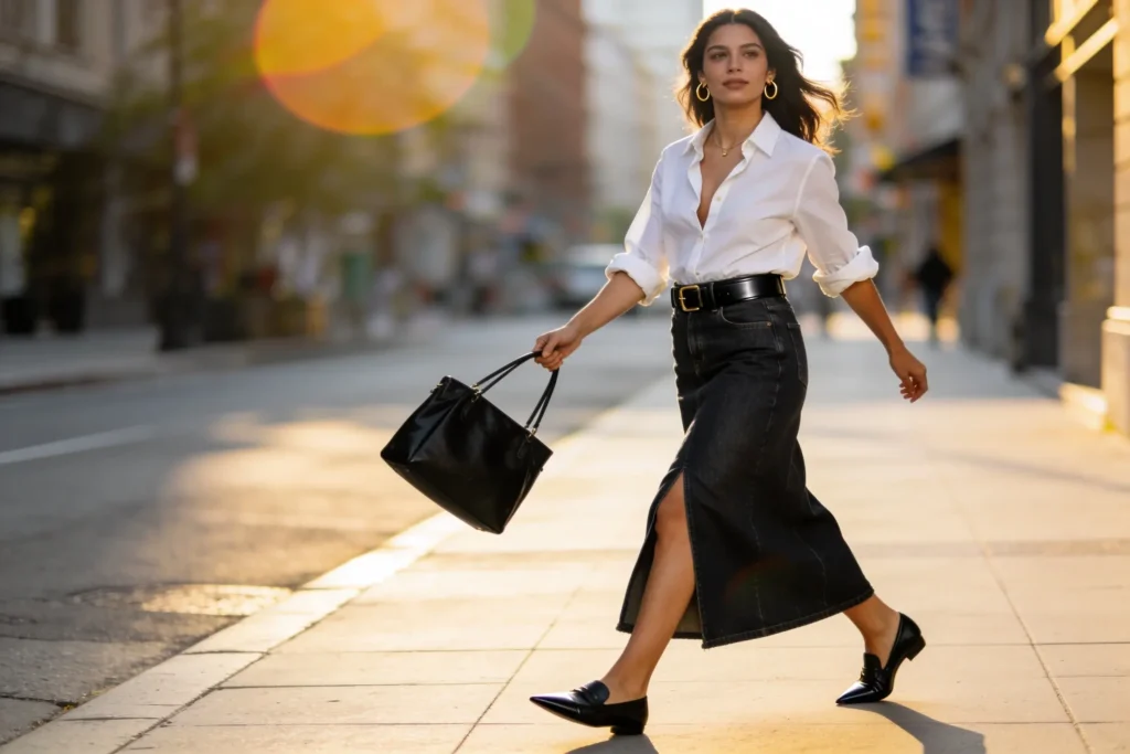 10 Long Denim Skirt Outfits That Feel Modern And Chic