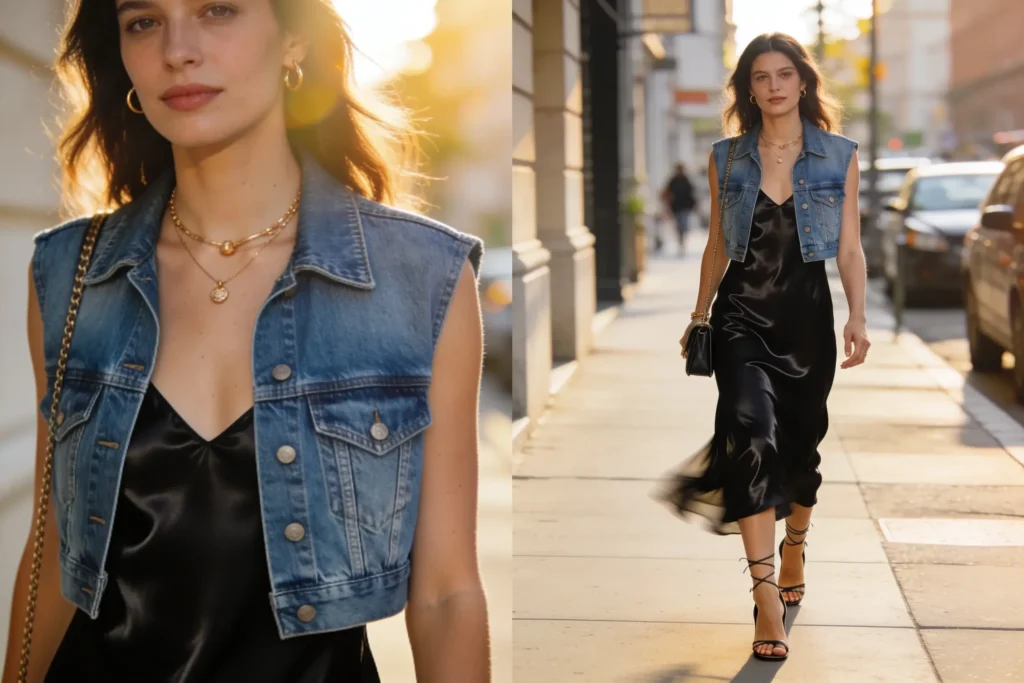 10 Denim Vest Outfits With Dresses For A Feminine Twist