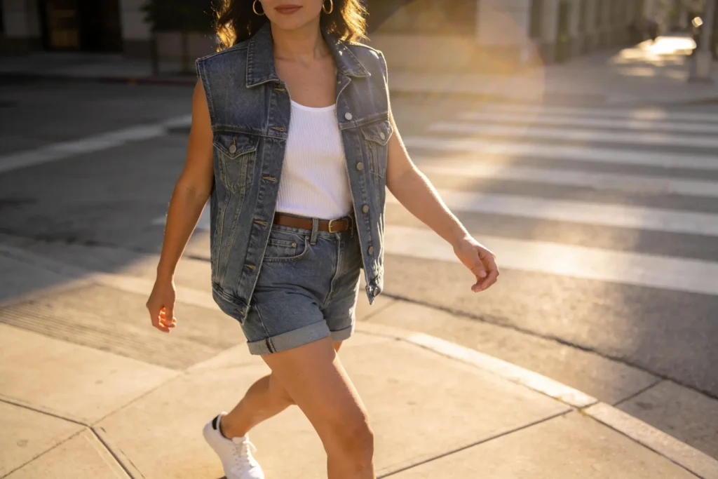 12 Denim Vest And Shorts Outfits You'll Wear All Summer